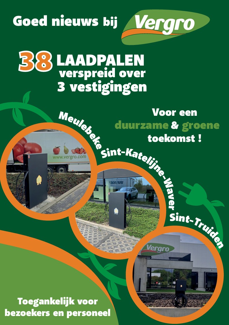 38 laadpalen verspreid over de 3 vestigingen